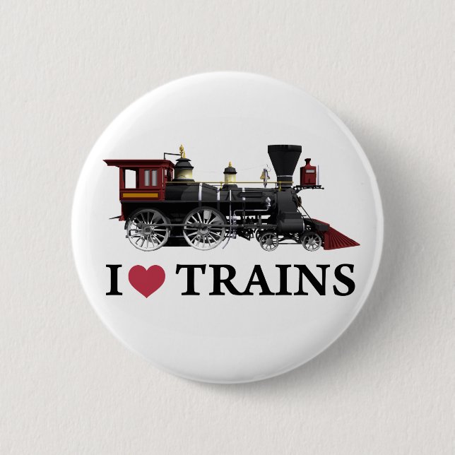 Badge Rond 5 Cm J'aime les trains (Devant)