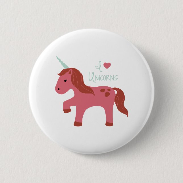 Badge Rond 5 Cm J'Aime Les Unicornes (Devant)