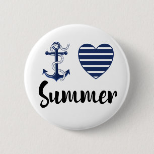 Badge Rond 5 Cm J'Aime L'Été, L'Ancre Et Le Coeur