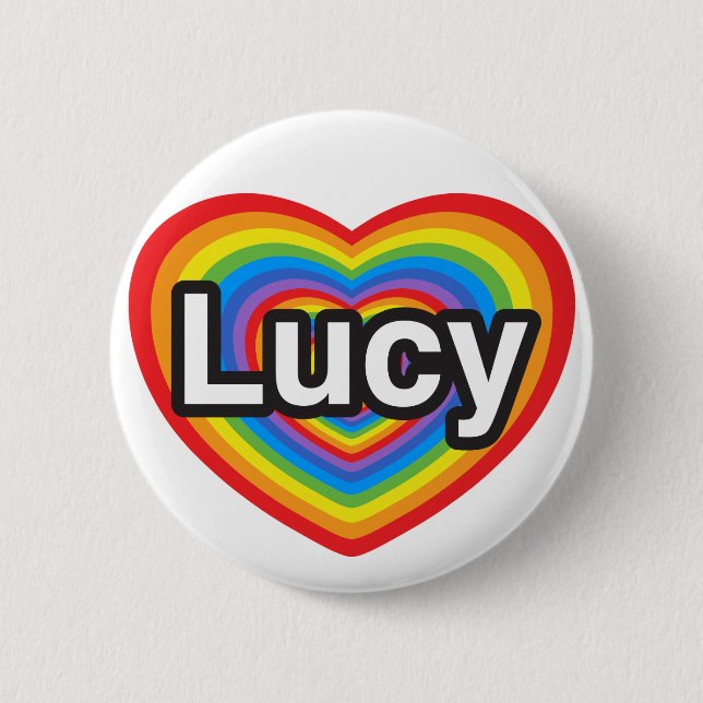 Badge Rond 5 Cm J'aime Lucy. Je t'aime Lucy. Coeur (Devant)