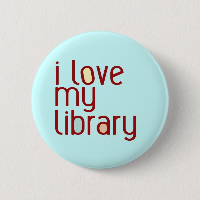 Badge Rond 5 Cm J'aime ma bibliothèque (Devant)
