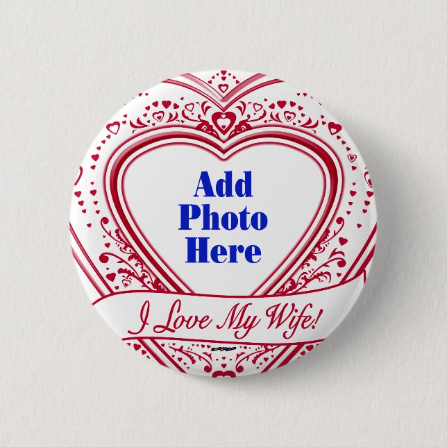 Badge Rond 5 Cm J'Aime Ma Femme ! - Photo Coeurs rouges (Devant)