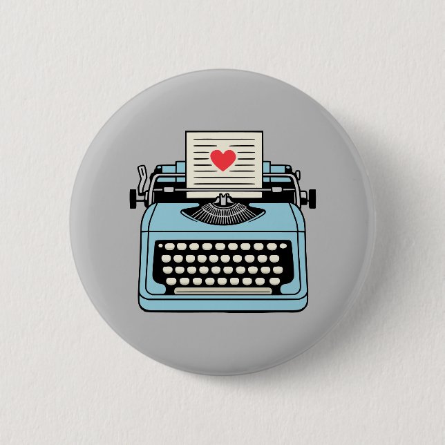 Badge Rond 5 Cm J'aime ma machine à écrire (Devant)