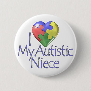 Badge Rond 5 Cm J'aime ma nièce autiste