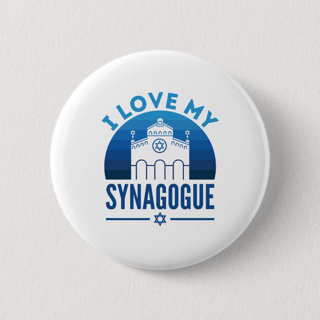 Badge Rond 5 Cm J'Aime Ma Synagogue Juive Rabbi Religion (Devant)
