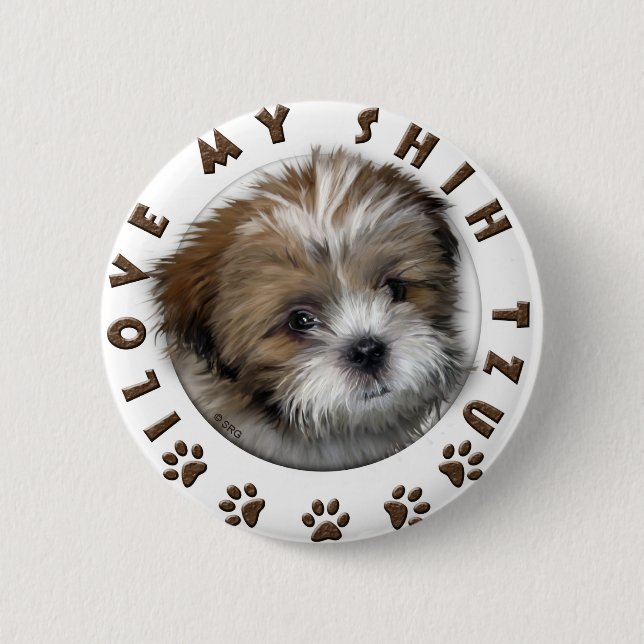 Badge Rond 5 Cm J'Aime Ma Tzu Tender Tender Design (Devant)
