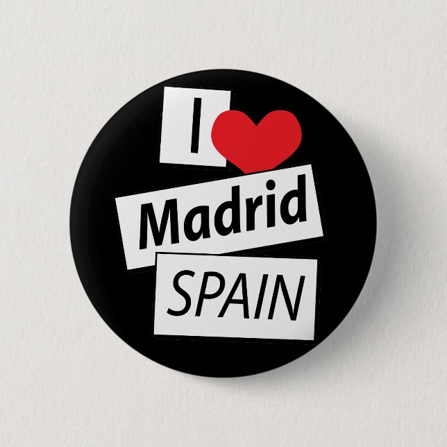 Badge Rond 5 Cm J'aime Madrid Espagne (Devant)