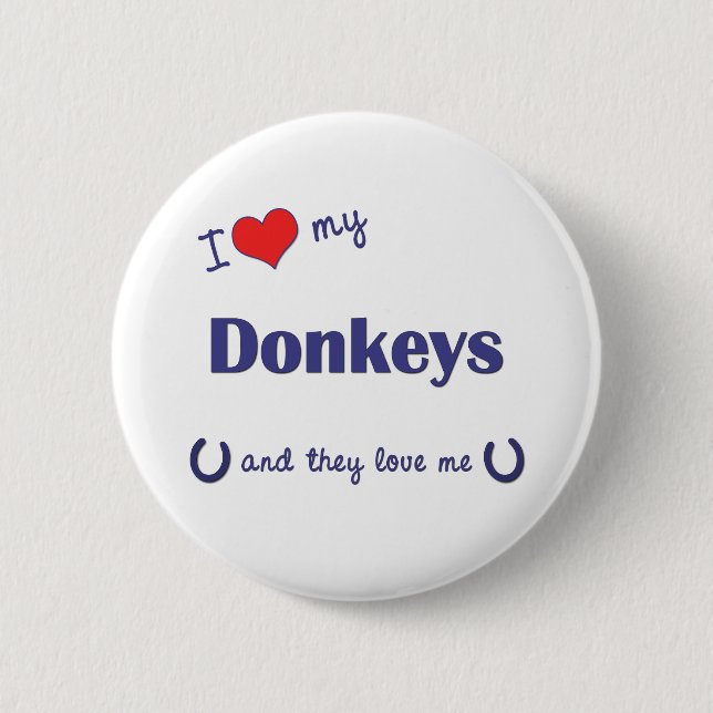 Badge Rond 5 Cm J'aime mes ânes (les ânes multiples) (Devant)