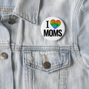 Badge Rond 5 Cm J'Aime Mes Mères   Mois de fierté cardiaque arc-en