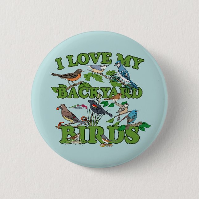 Badge Rond 5 Cm J'aime mes oiseaux Jardins (Devant)