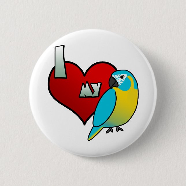 Badge Rond 5 Cm J'aime mon ara Throated bleu (Devant)