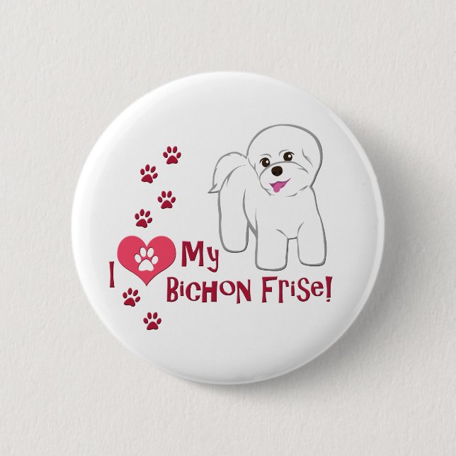 Badge Rond 5 Cm J'Aime Mon Bichon Frise ! (Devant)