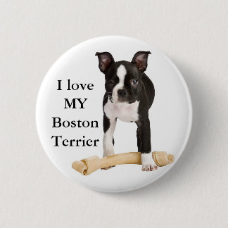Badge Rond 5 Cm J'aime mon Boston Terrier