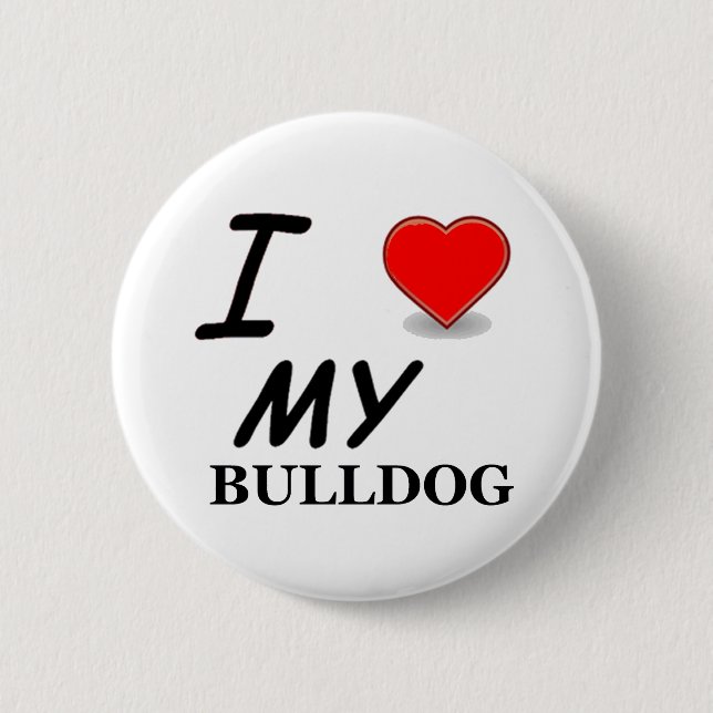 Badge Rond 5 Cm J'aime mon bouledogue (Devant)