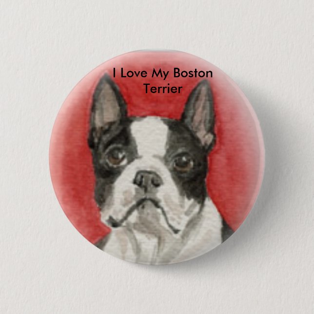 Badge Rond 5 Cm "J'aime mon bouton d'art de chien de Boston (Devant)