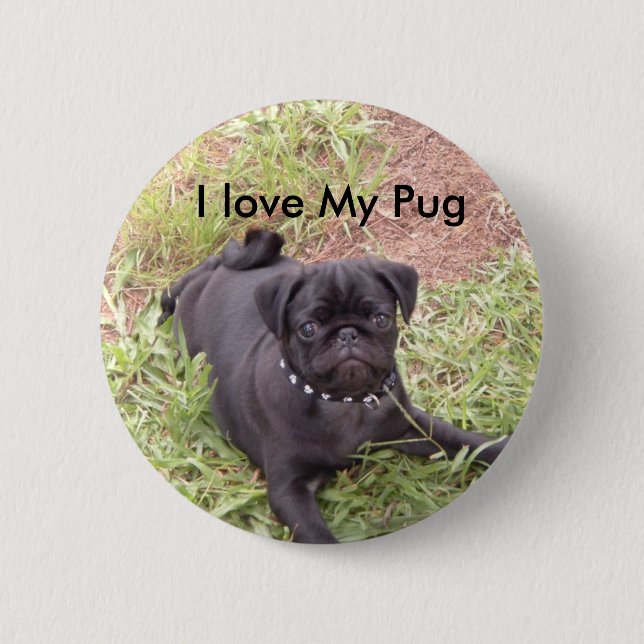 Badge Rond 5 Cm J'aime mon bouton de carlin (Devant)