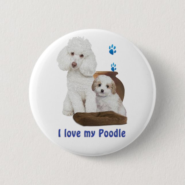 Badge Rond 5 Cm J'aime mon caniche (Devant)