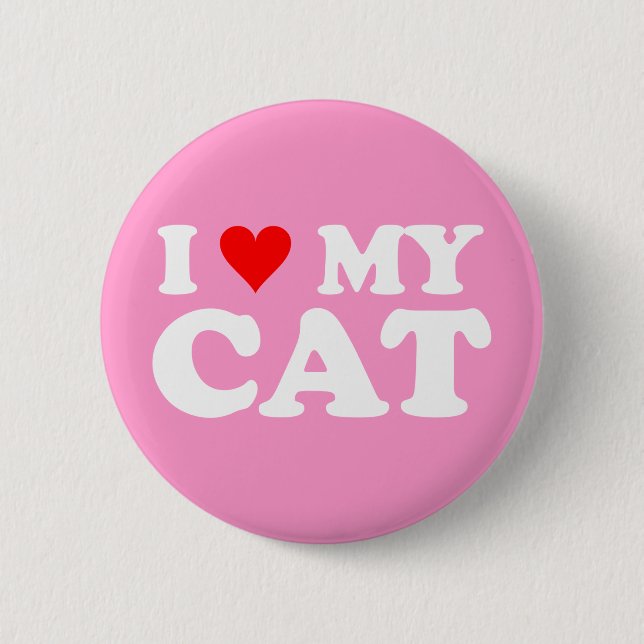 Badge Rond 5 Cm J'Aime Mon Chat (Devant)