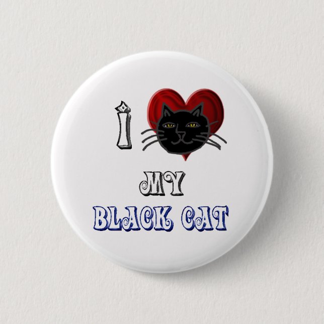 Badge Rond 5 Cm j'aime mon chat noir (Devant)