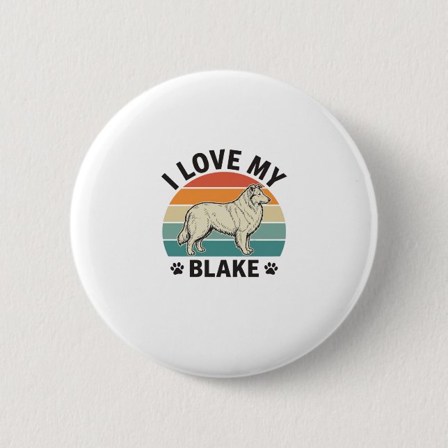Badge Rond 5 Cm J'aime mon chien Blake rétro gravure Design_1 (Devant)