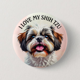 Badge Rond 5 Cm J'Aime Mon Chien Chien Chien Chien Chien Tzu Chien