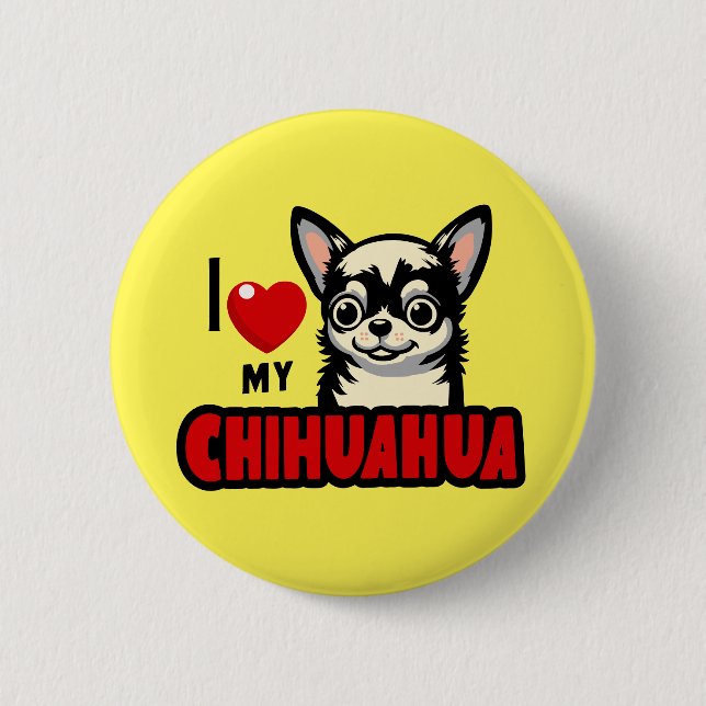 Badge Rond 5 Cm J'Aime Mon Chihuahua (Devant)