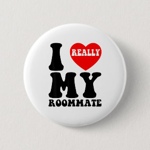 Badge Rond 5 Cm J'aime mon colocataire cœur drôle de fête cadeaux