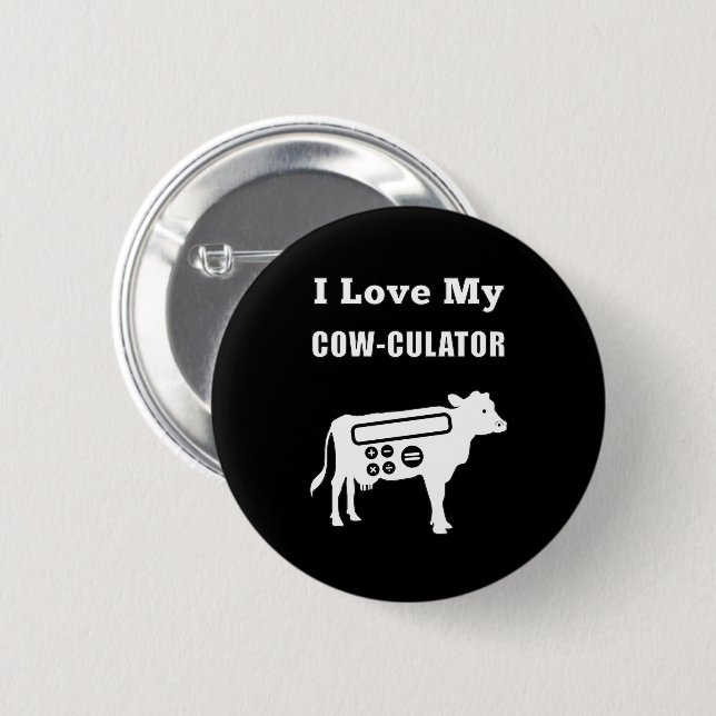 Badge Rond 5 Cm J'Aime Mon Cow-culator Funny Math Calculator Pun (Devant & derrière)