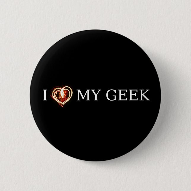 BADGE ROND 5 CM J'AIME MON GEEK (Devant)