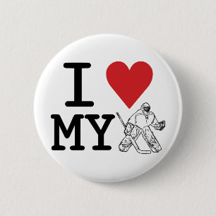 Badge Rond 5 Cm J'Aime Mon Goalie De Hockey