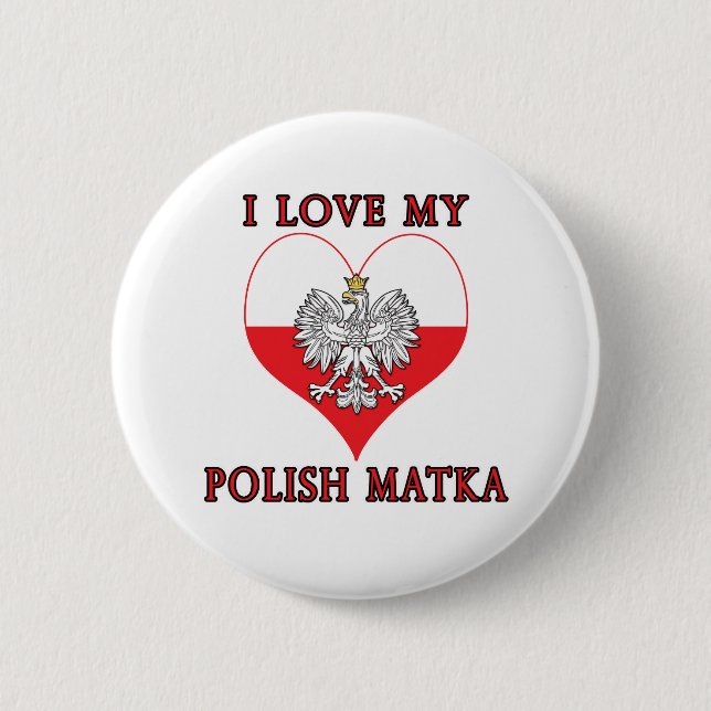 Badge Rond 5 Cm J'Aime Mon Matka Polonais (Devant)