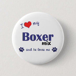 Badge Rond 5 Cm J'aime mon mélange de boxeur (le chien masculin)