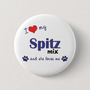 Badge Rond 5 Cm J'aime mon mélange de Spitz (le chien femelle)