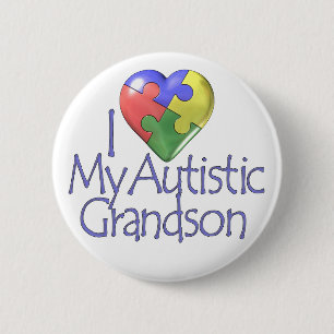 Badge Rond 5 Cm J'aime mon petit-fils autiste