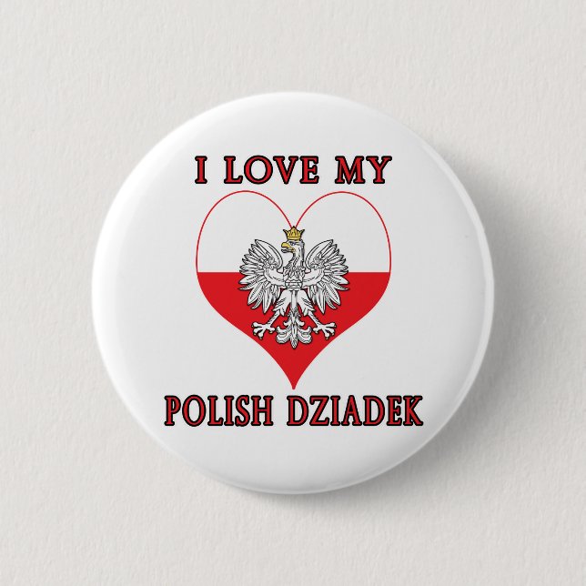 Badge Rond 5 Cm J'Aime Mon Polonais Dziadek (Devant)