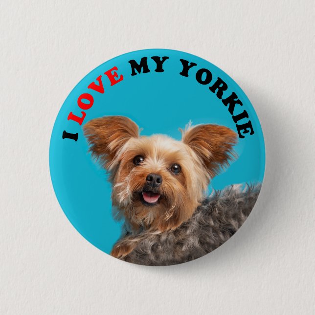 Badge Rond 5 Cm J'Aime Mon Yorkie (Devant)