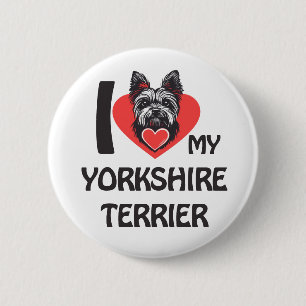 Badge Rond 5 Cm J'Aime Mon Yorkshire Terrier - Chien Yorkie mignon