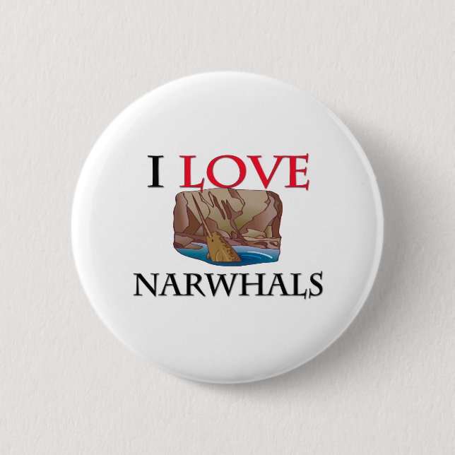 Badge Rond 5 Cm J'aime Narwhals (Devant)