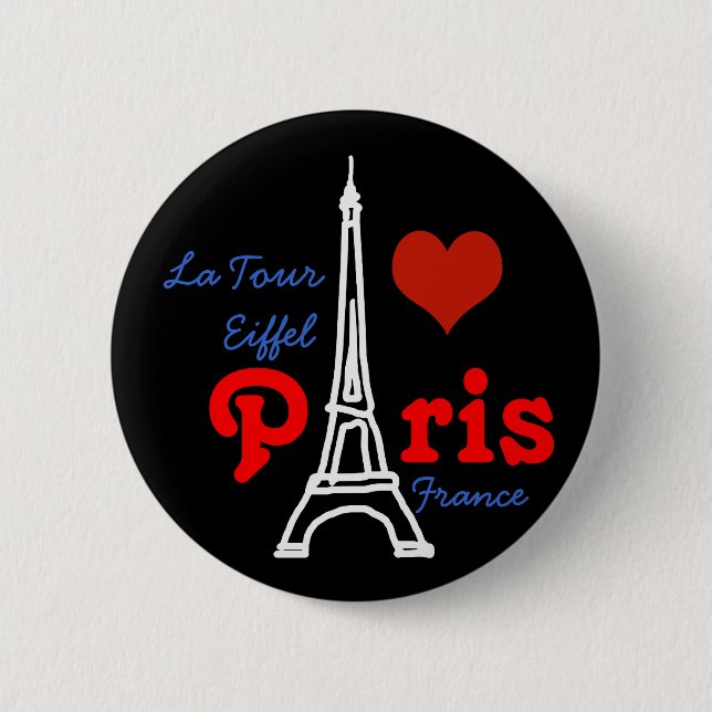 Badge Rond 5 Cm J'aime Paris . romantique Eiffel (Devant)