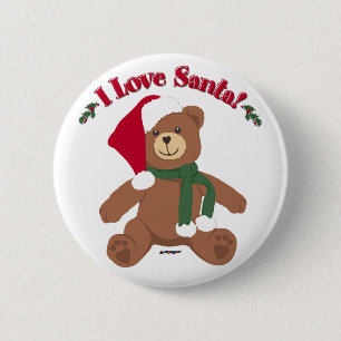 Badge Rond 5 Cm J'Aime Père Noël ! Ours en peluche Noël