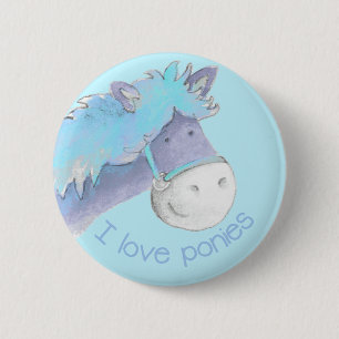 Badge Rond 5 Cm J'aime poney bouton/badge