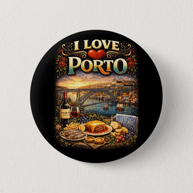 Badge Rond 5 Cm J'aime Porto (Devant)