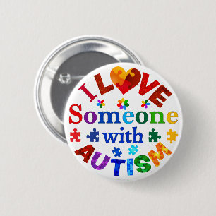 Badge Rond 5 Cm J'aime quelqu'un avec AUTISM