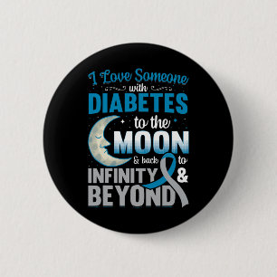 Badge Rond 5 Cm J'aime quelqu'un avec le diabète à la Lune et le d