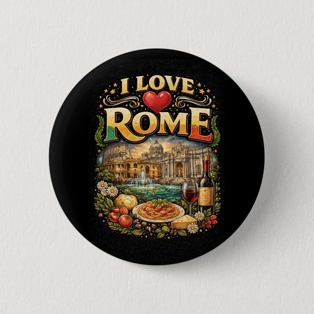 Badge Rond 5 Cm J'aime Rome (Devant)