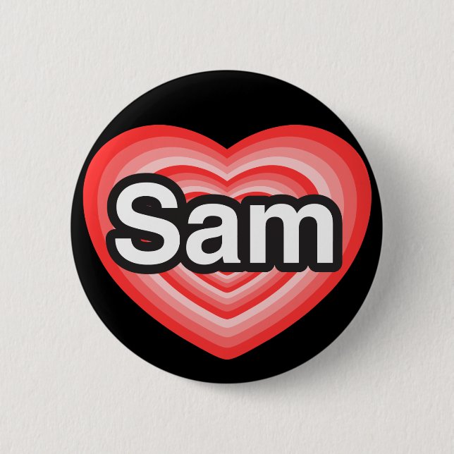 Badge Rond 5 Cm J'aime Sam. Je t'aime Sam. Cœur (Devant)