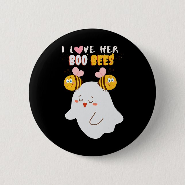 Badge Rond 5 Cm J'Aime Son Boo Bees Drôle Halloween Couple Husnd B (Devant)