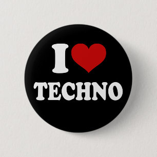 Badge Rond 5 Cm J'aime Techno