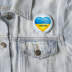 Badge Rond 5 Cm J'aime Ukraine Bleu Jaune Pin Bouton