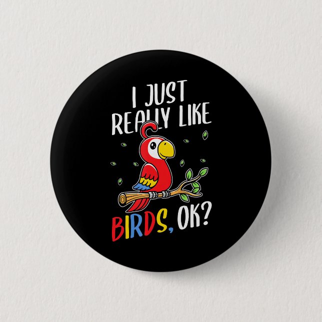 Badge Rond 5 Cm J'Aime Vraiment Le Parrot D'Oiseaux (Devant)